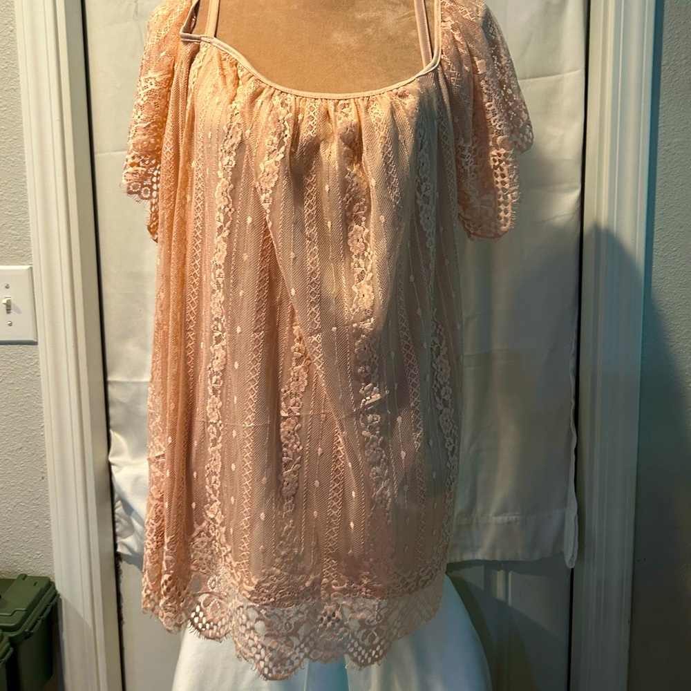 Suzanne Betro Orange and Pink Flutter Sleeve Blouse